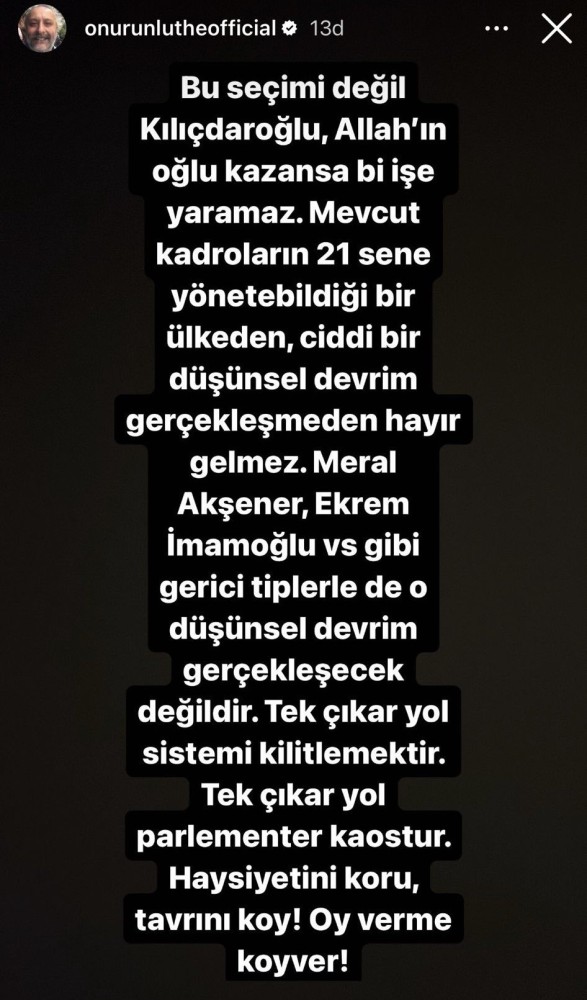 onur unlu den dikkat ceken secim cikisi oy verme tepki cekti